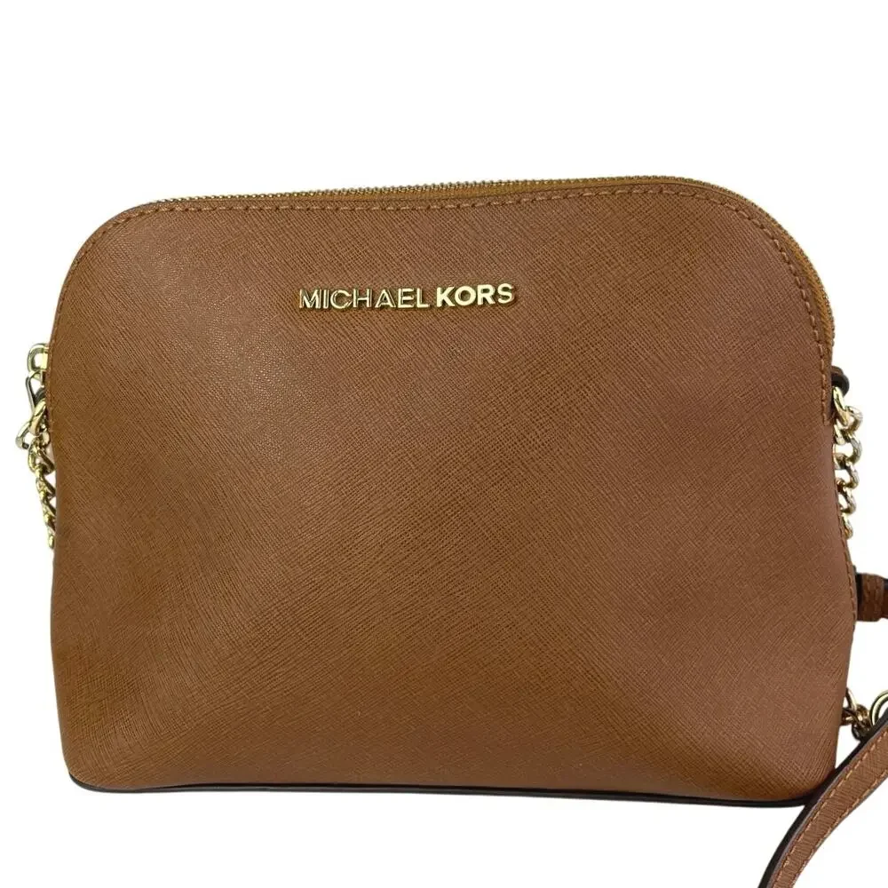 Michael Kors Brown Cindy Dome Saffiano Leather Crossbody Strap Chain Handbag